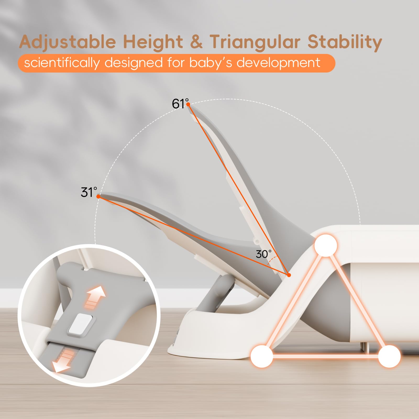 LAUJIA bathtub adjustable angle helps tailor the bathing position for each stage.
