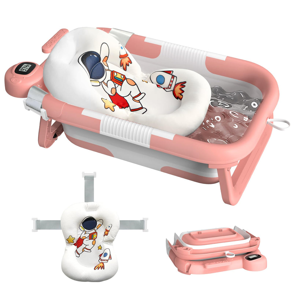 LAUJIA Astronaut-Pink collapsible tub open for easy newborn baths