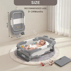 LAUJIA collapsible baby bathtub Astronaut Gray in use with baby.
