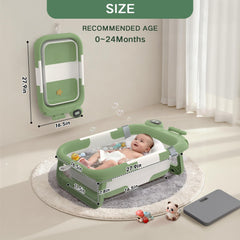 LAUJIA collapsible baby bathtub astronaut-green folded-flat demonstrates space-saving storage.