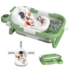 LAUJIA collapsible baby bathtub astronaut-green front view shows portable, grow-with-baby convenience.