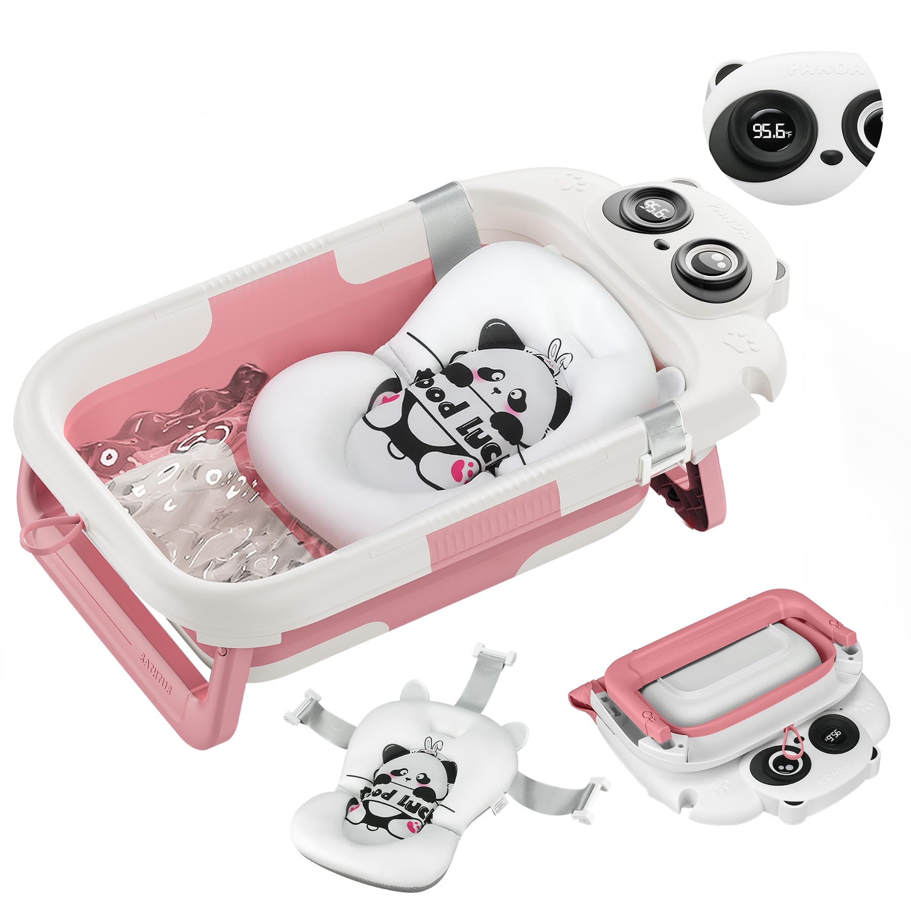 LAUJIA collapsible baby bathtub folded for compact storage and travel convenience.