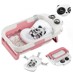 LAUJIA collapsible baby bathtub folded for compact storage and travel convenience.