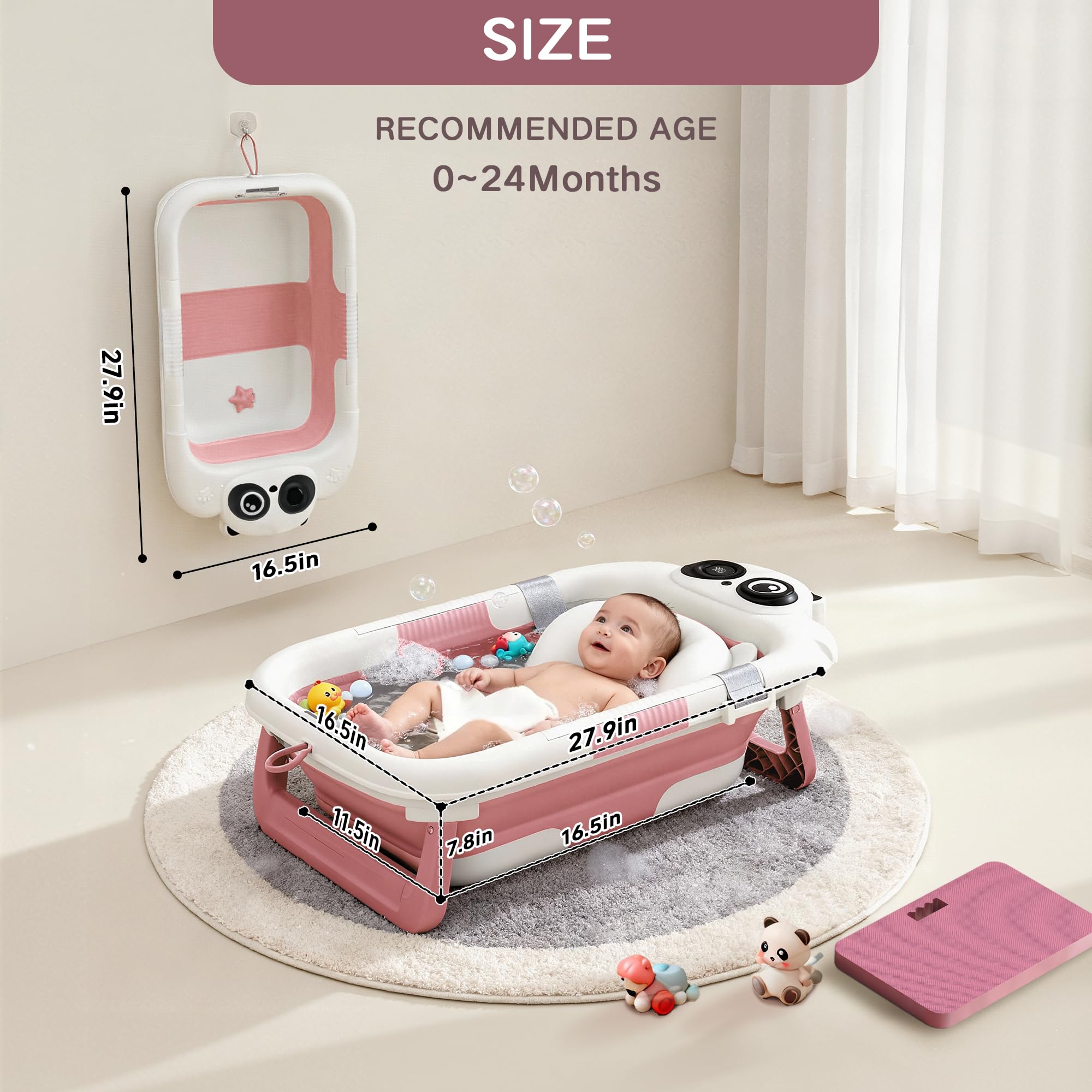 LAUJIA collapsible baby bathtub in use with a newborn for easy bath time.