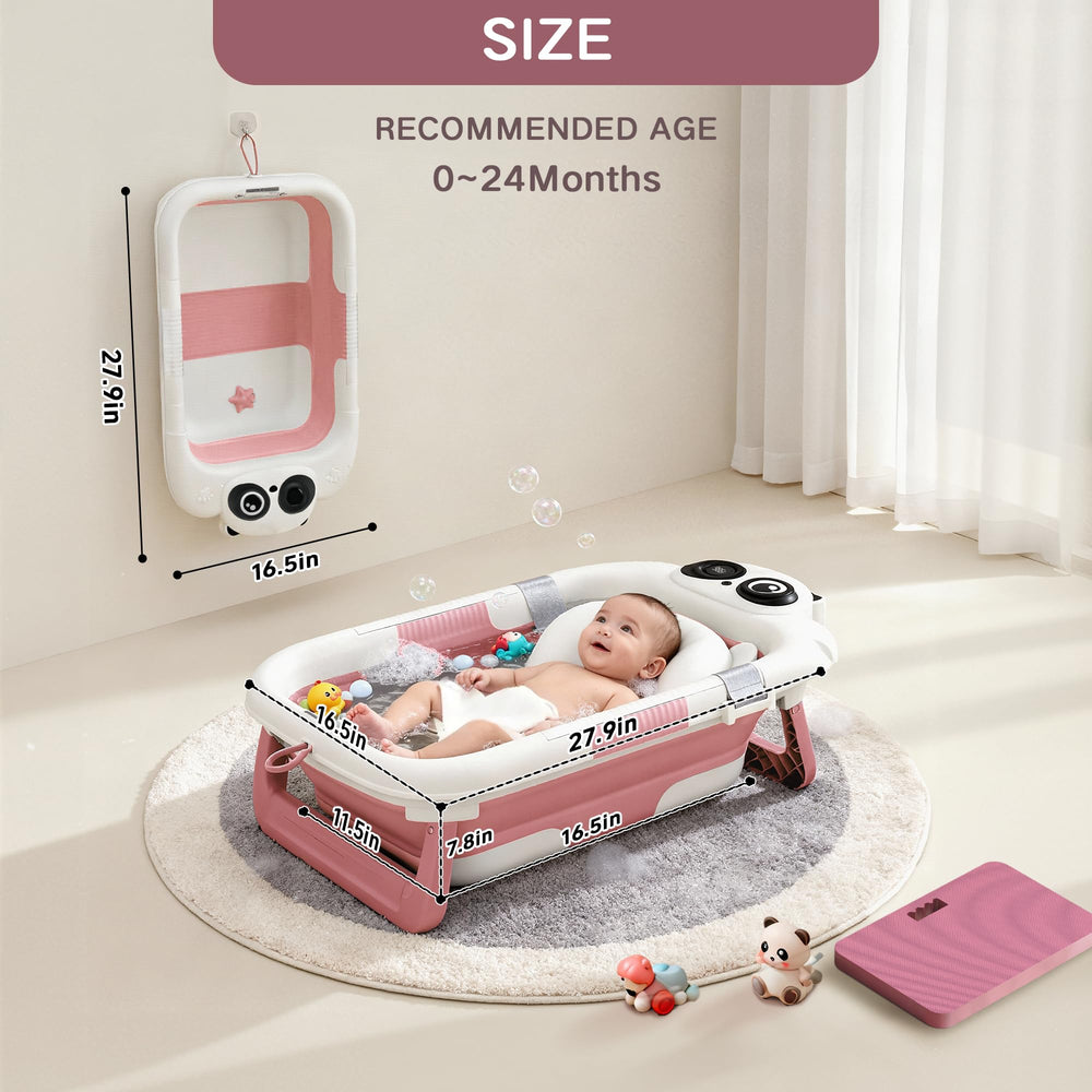 LAUJIA collapsible baby bathtub in use with a newborn for easy bath time.