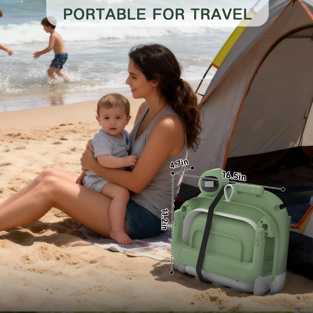 LAUJIA collapsible baby bathtub travel-use shot shows compact portability.