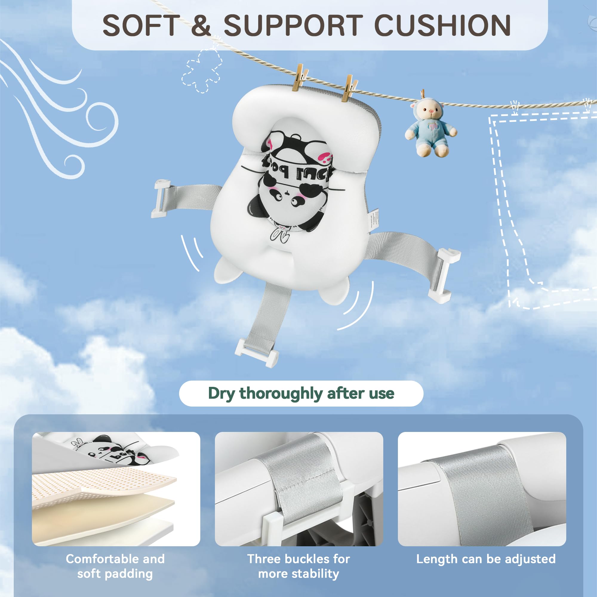 LAUJIA Panda Gray foldable design simplifies storage after bath time