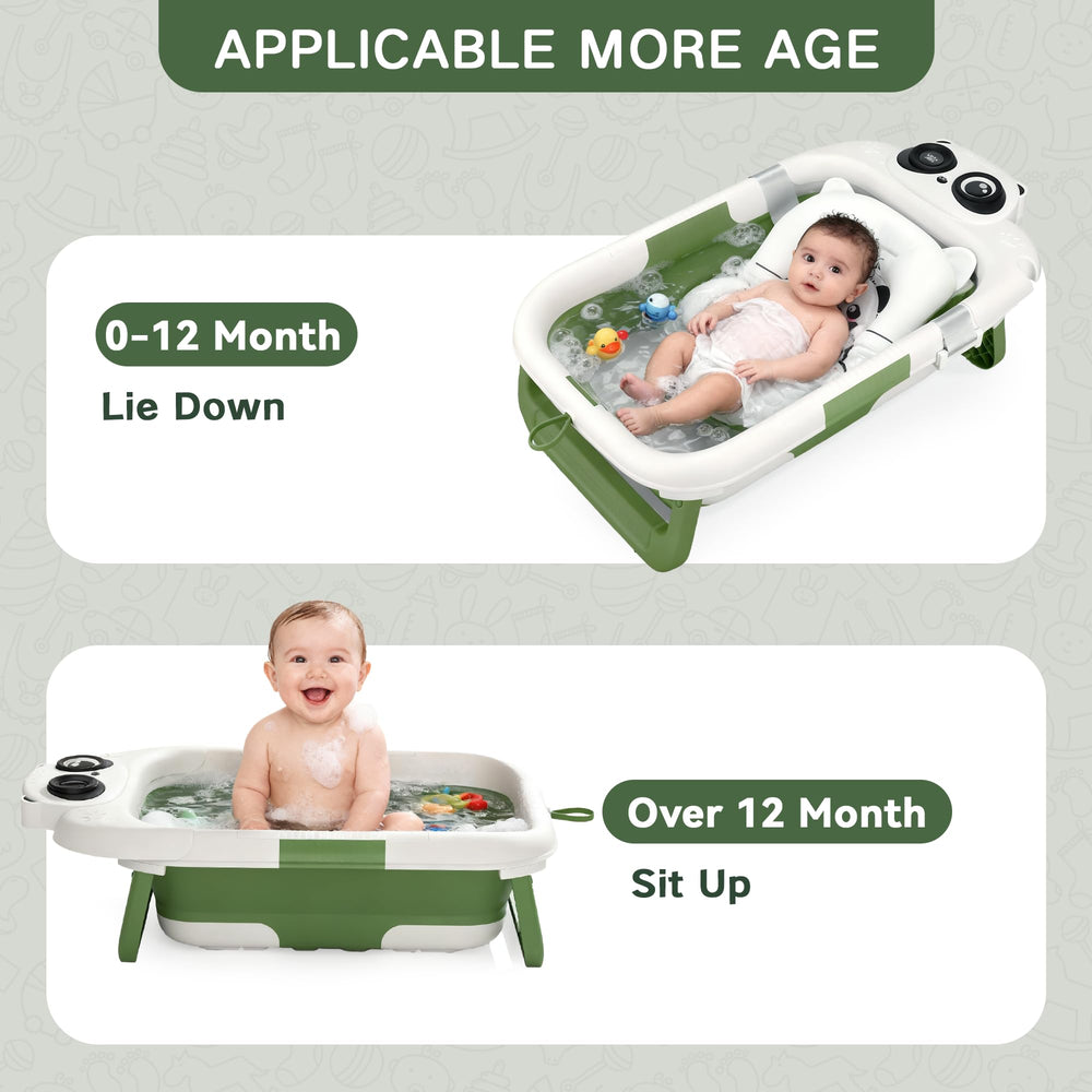 LAUJIA Panda-Green bathtub with built-in temperature gauge for safer baths