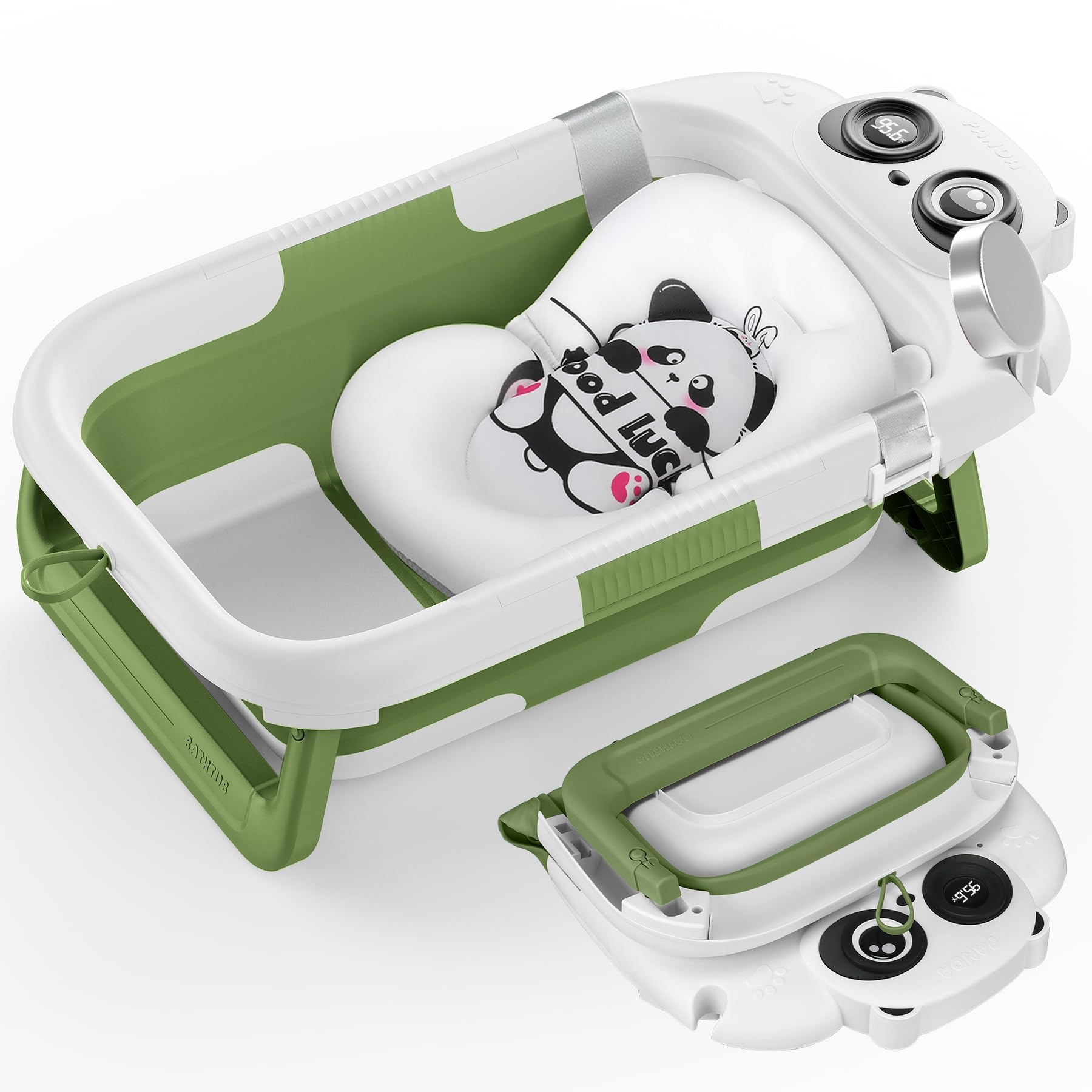 LAUJIA Panda-Green collapsible bathtub flat fold saves space during storage