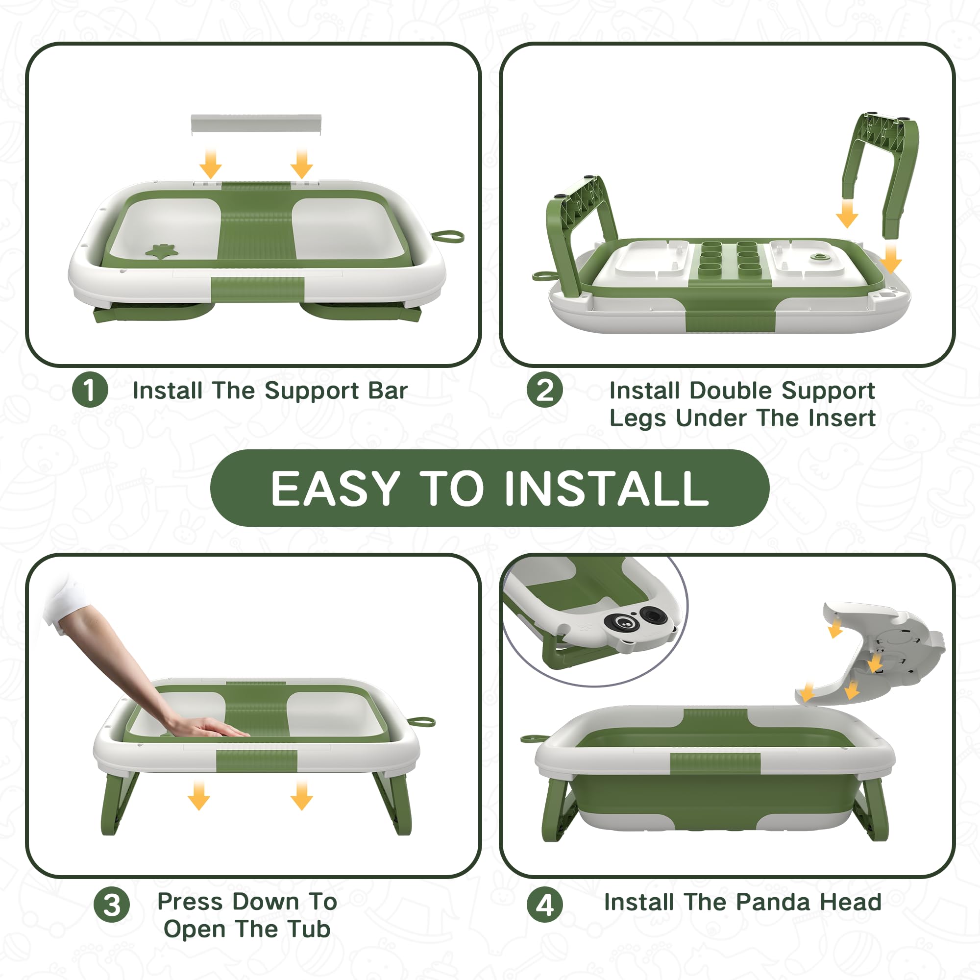 LAUJIA Panda-Green travel-ready bath time setup for easy routines