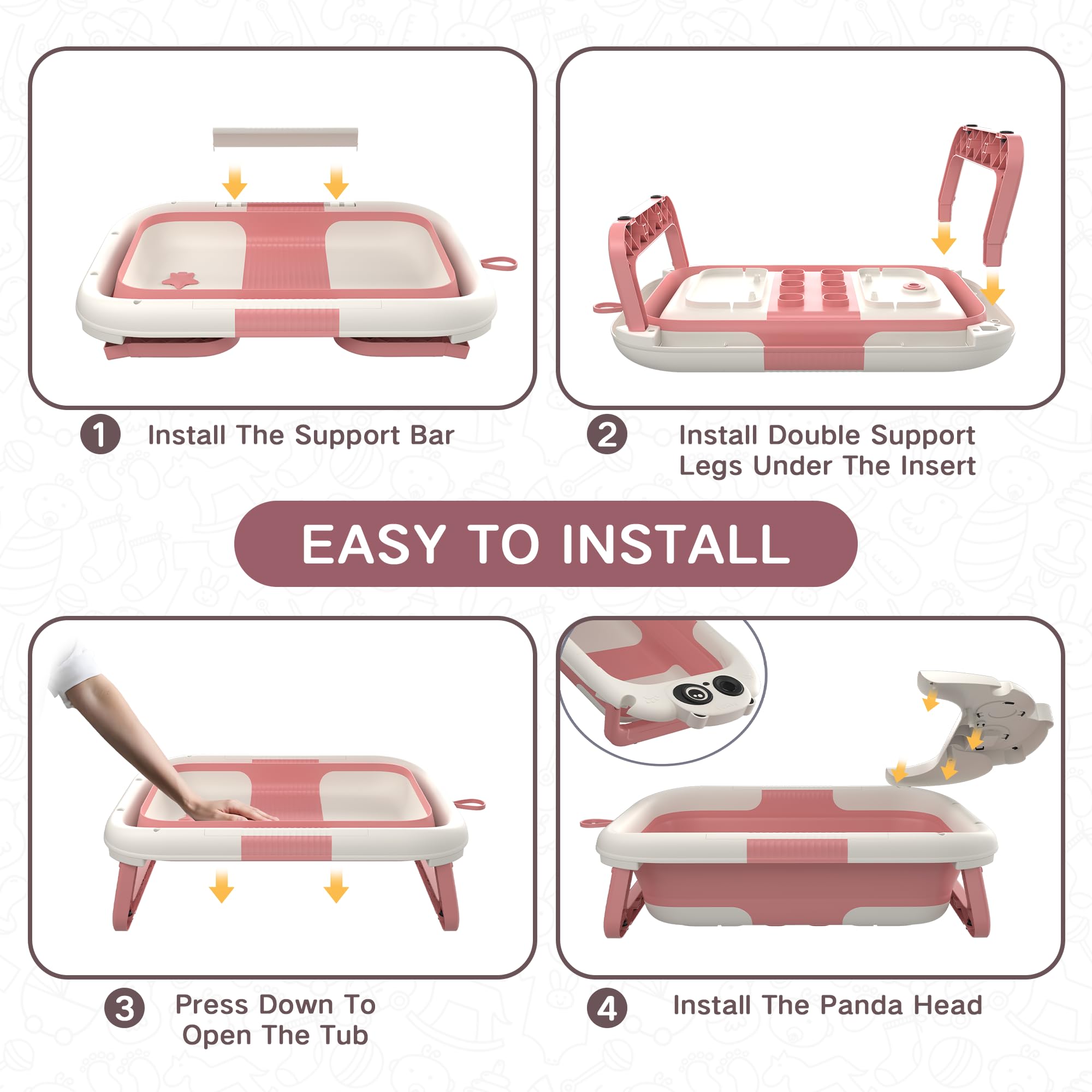 LAUJIA panda pink infant bath detail emphasizes plush cushion and gentle support.