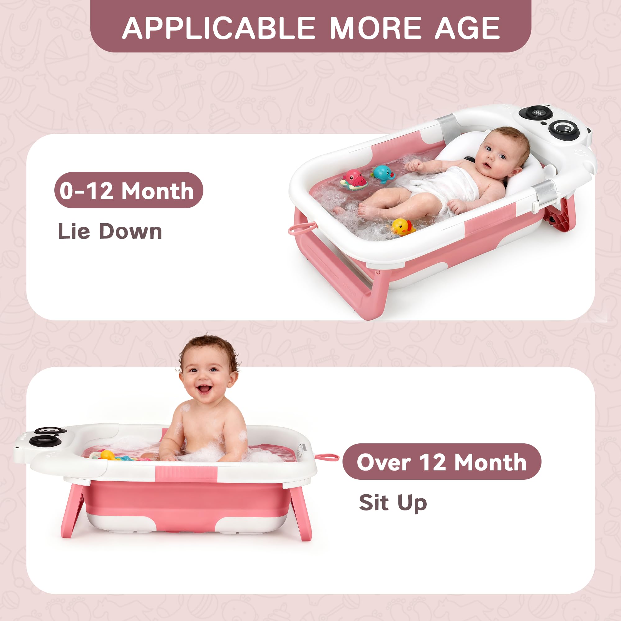 LAUJIA soft cushion infant bath panda pink highlighting gentle comfort.