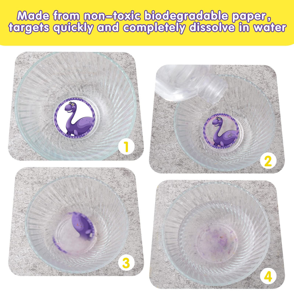 Laumoi dinosaur toilet targets in-toilet view highlights aiming practice during use