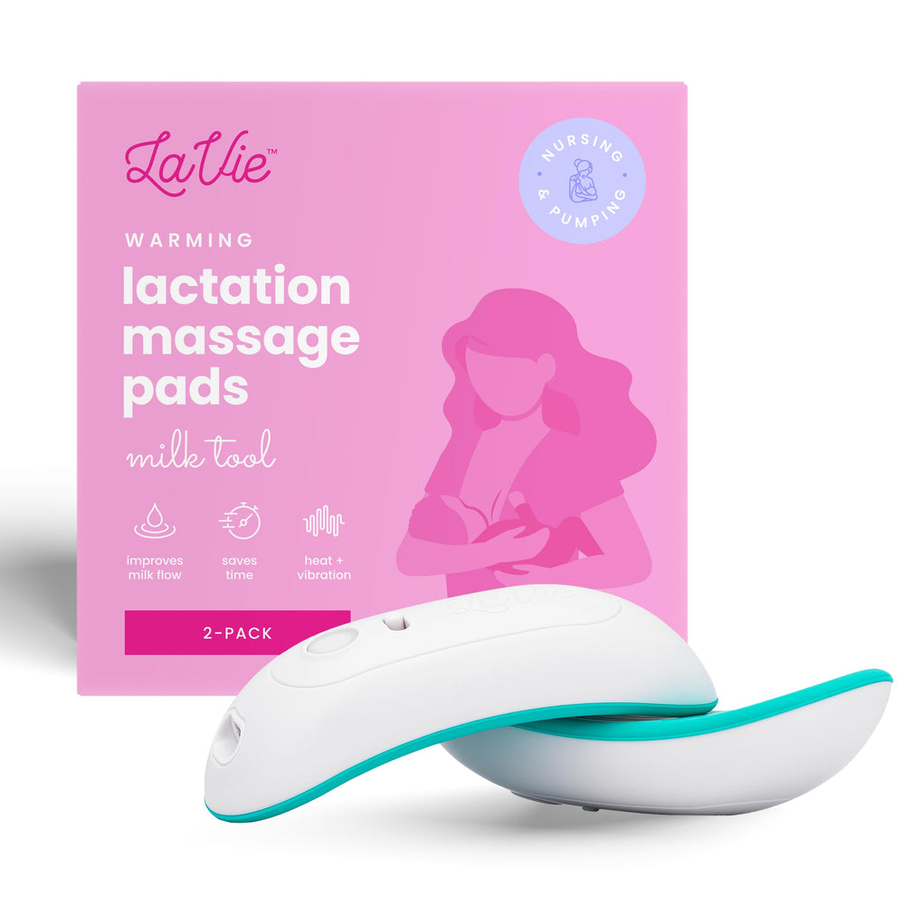 LaVie 2-in-1 warming lactation massager packaging shows two-pack convenience for pumping.