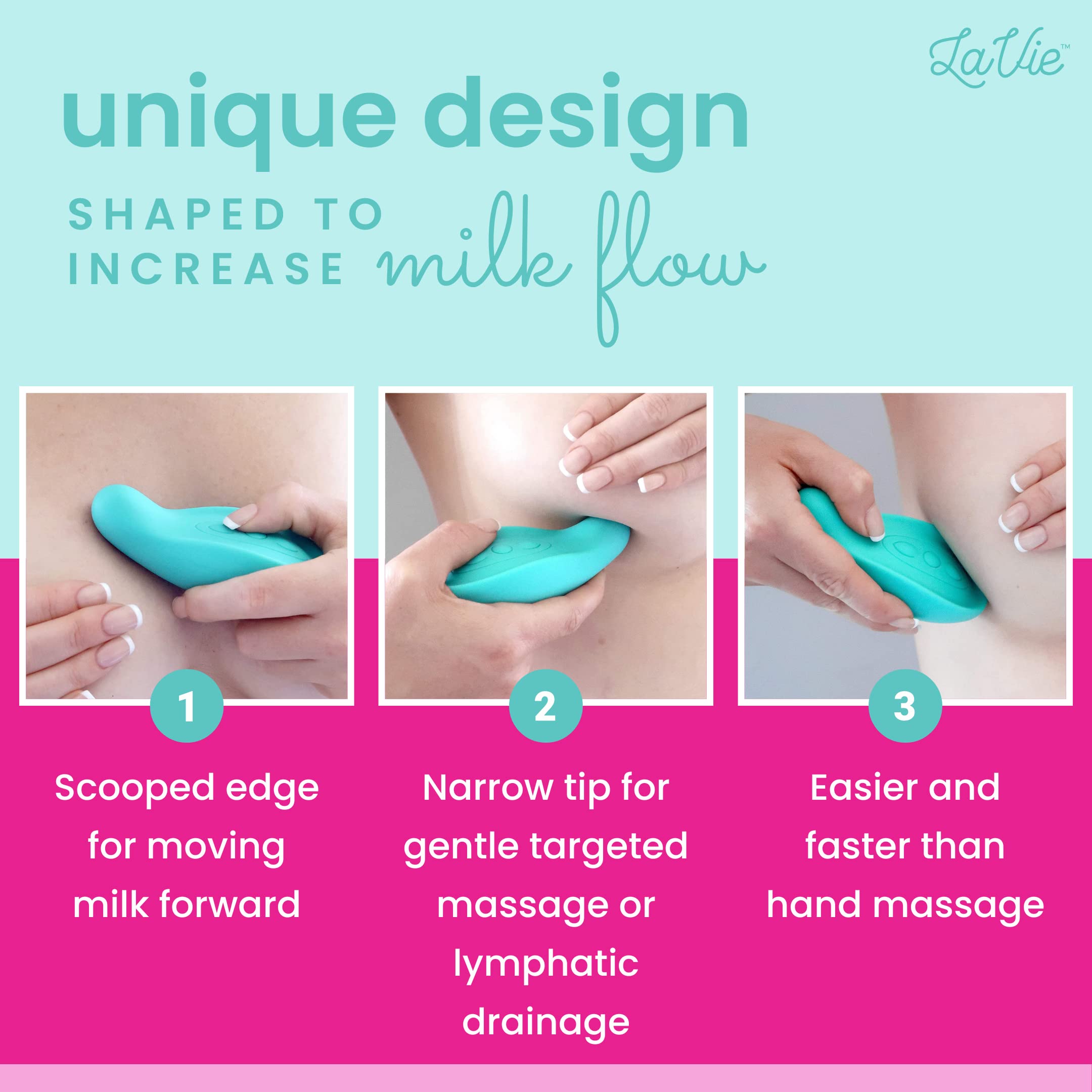 LaVie lactation massager ergonomic grip supports comfortable, targeted massage during nursing