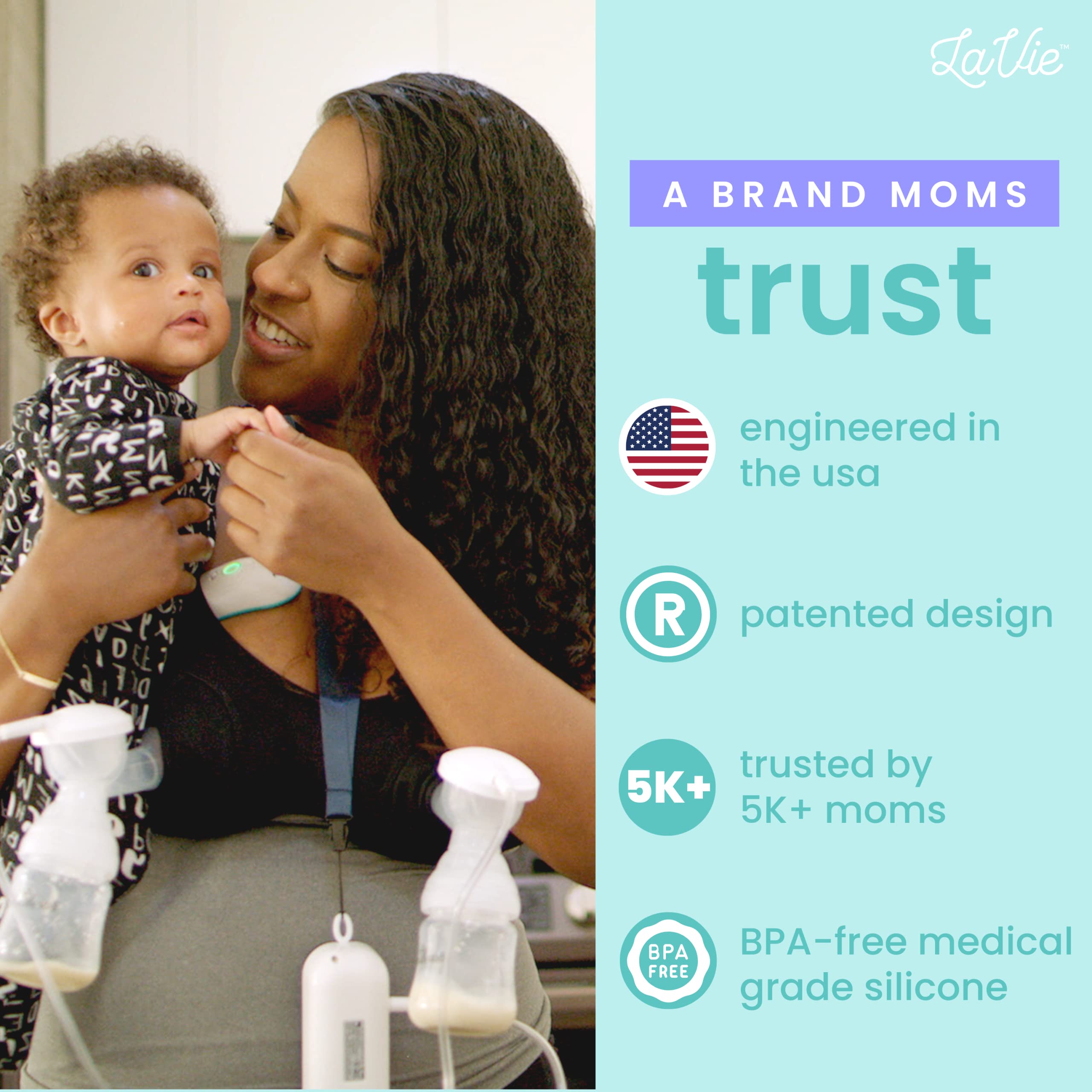 LaVie massager fits in most pumping bras for hands-free, convenient relief.