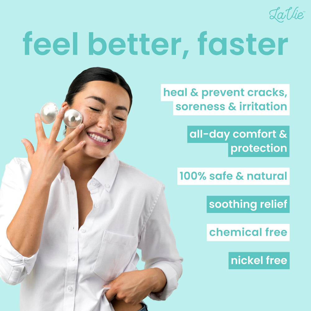LaVie Silver Nursing Cups flatlay on skin suggesting soothing protection.