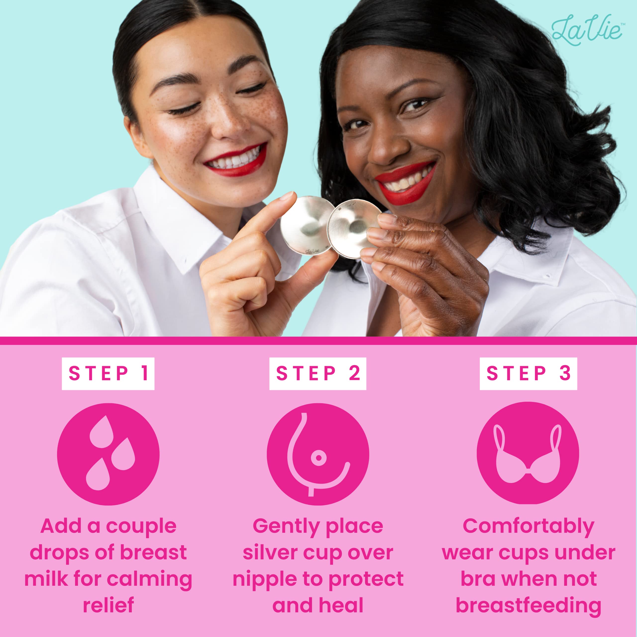 LaVie Silver Nursing Cups in kit suggest convenient breastfeeding support.