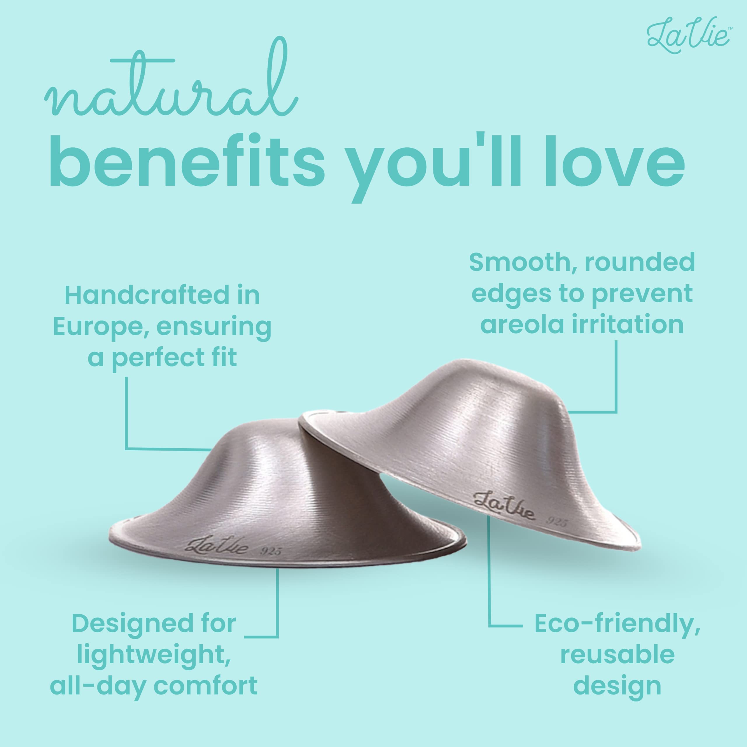 LaVie Silver Nursing Cups size 1 demonstrate versatile fit.