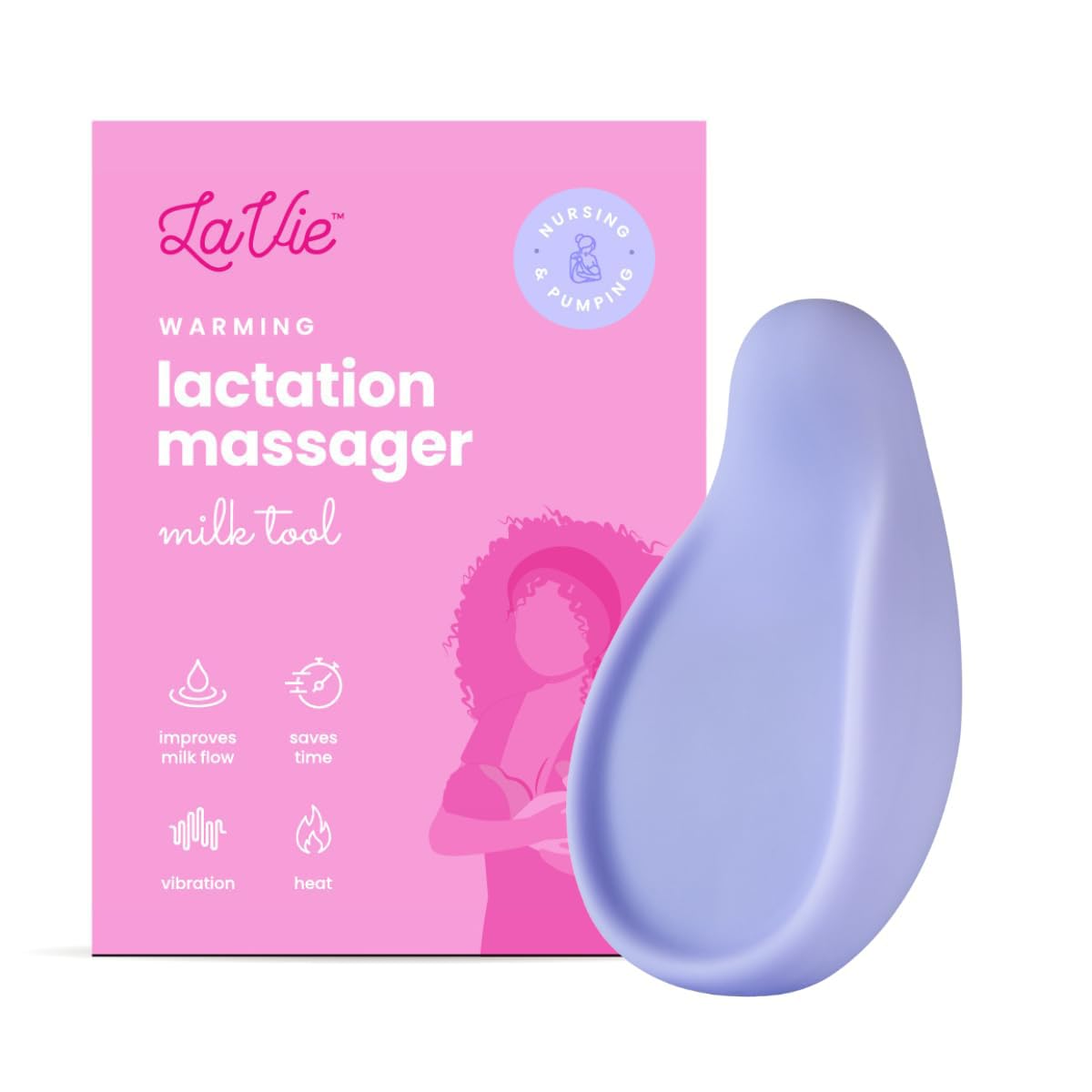 LaVie warming lactation massager front view shows ergonomic design for comfortable milk expression