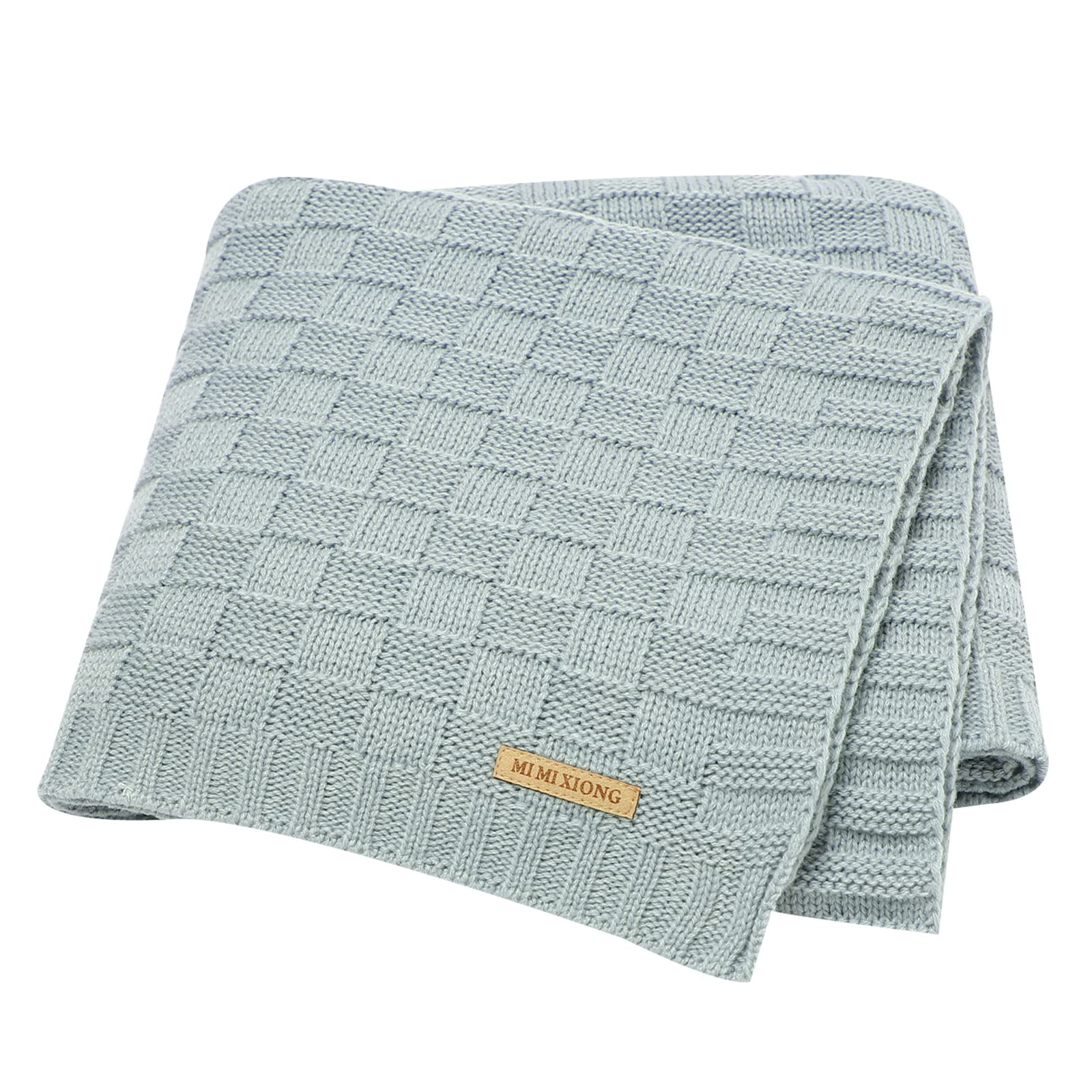 LAWKUL Baby Blanket Blue knit close-up shows soft acrylic texture for gentle skin.