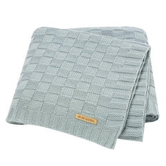LAWKUL Baby Blanket Blue knit close-up shows soft acrylic texture for gentle skin.