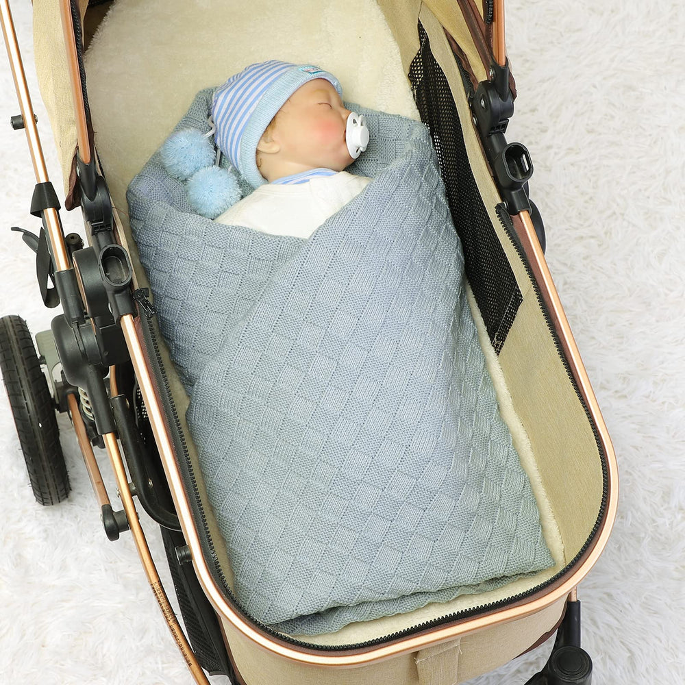 LAWKUL Baby Blanket Blue in stroller for on-the-go comfort.