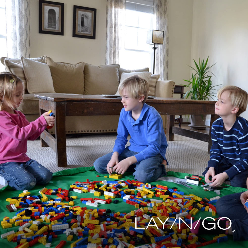 Lay-n-Go blue drawstring bag demonstrates easy mat-to-bag transformation