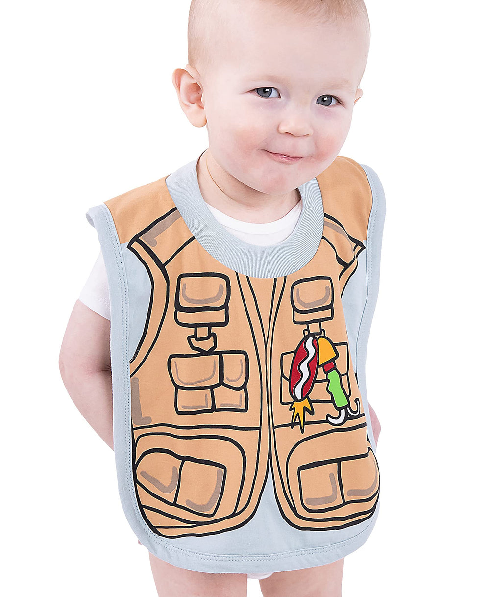 Lazy One animal-print bib during dining time protects clothes while toddlers explore new flavors.
