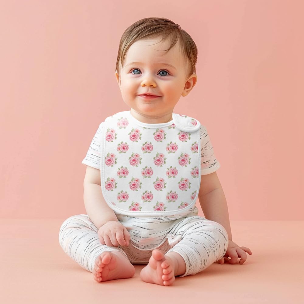 LazyRhino pink variation bib highlights comfy fit and drool protection for infants