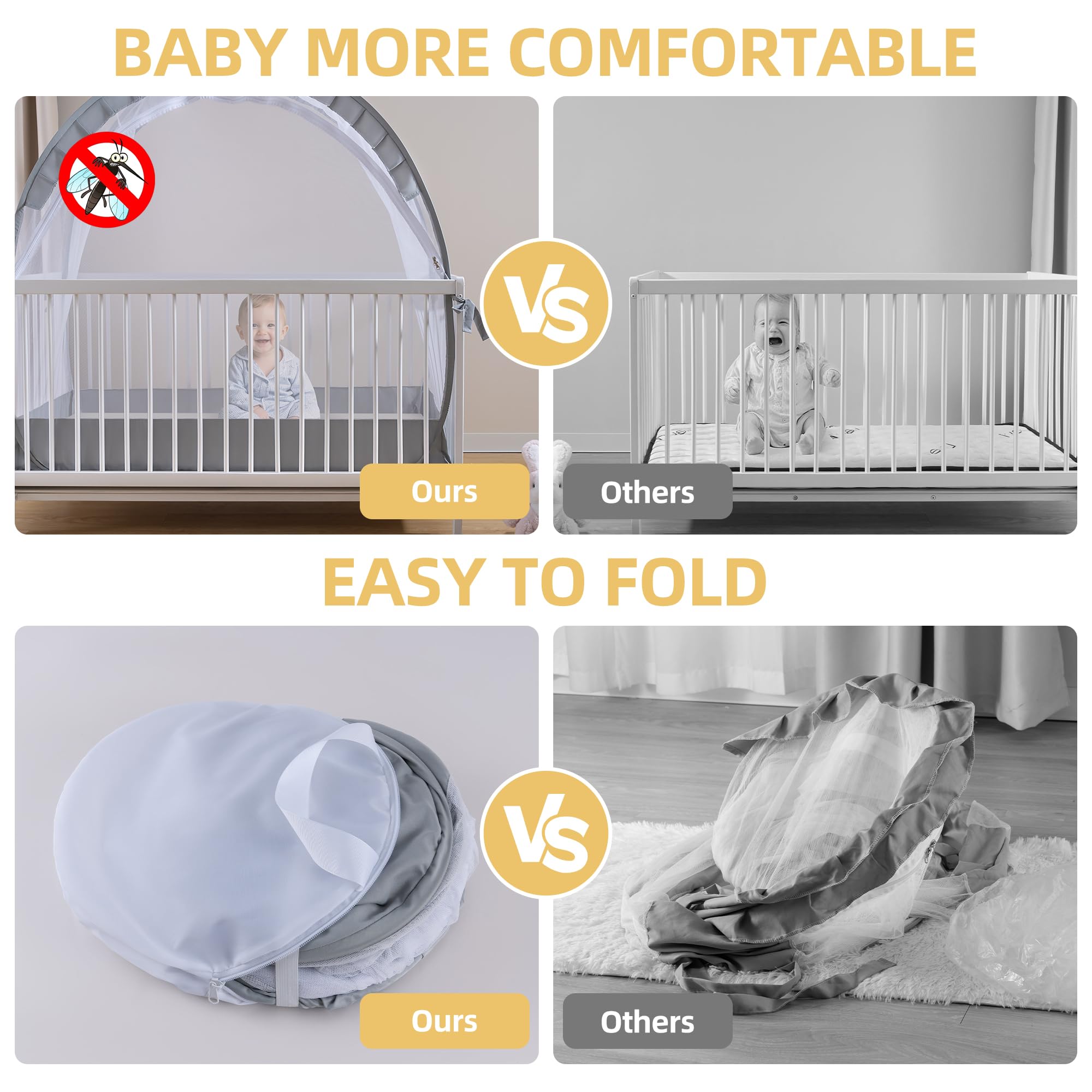Lazyzzzz crib tent 1200-hole mesh delivers breathable airflow and insect blocking