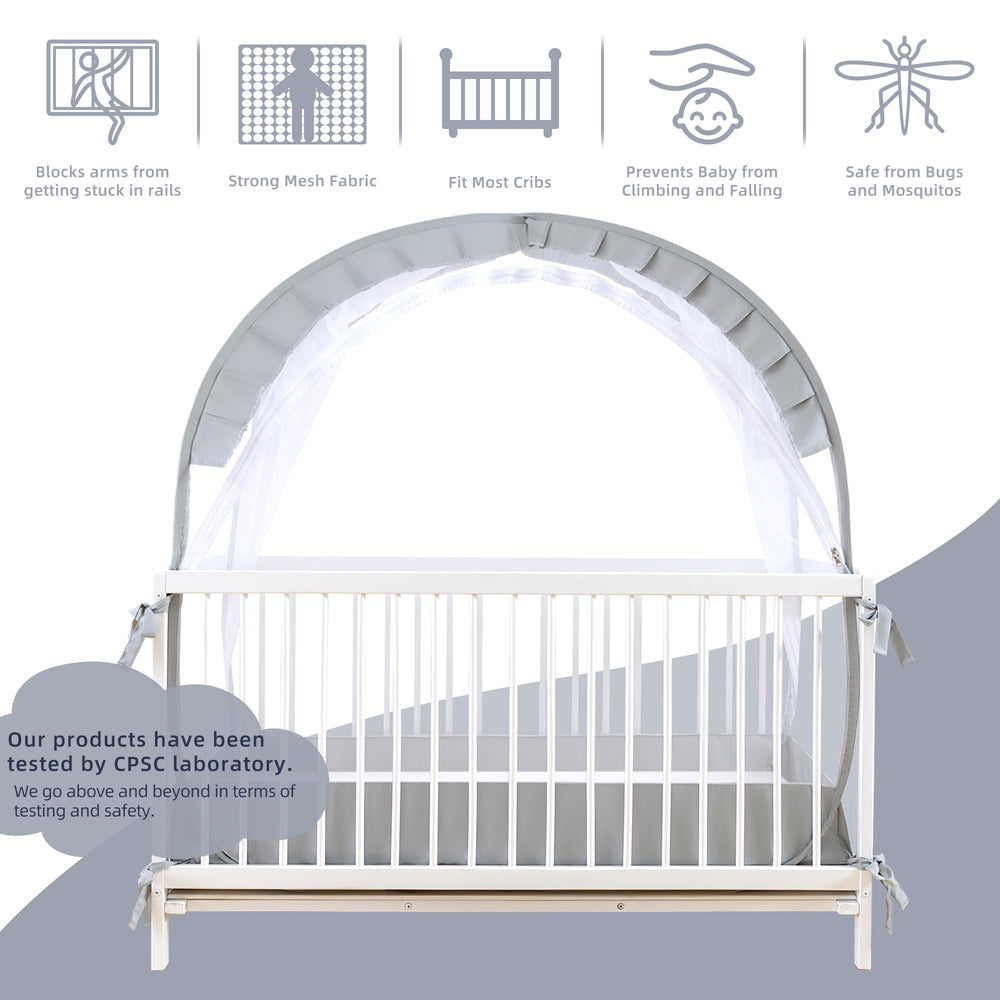 Lazyzzzz crib tent reinforced edges and ribbons secure the crib fit
