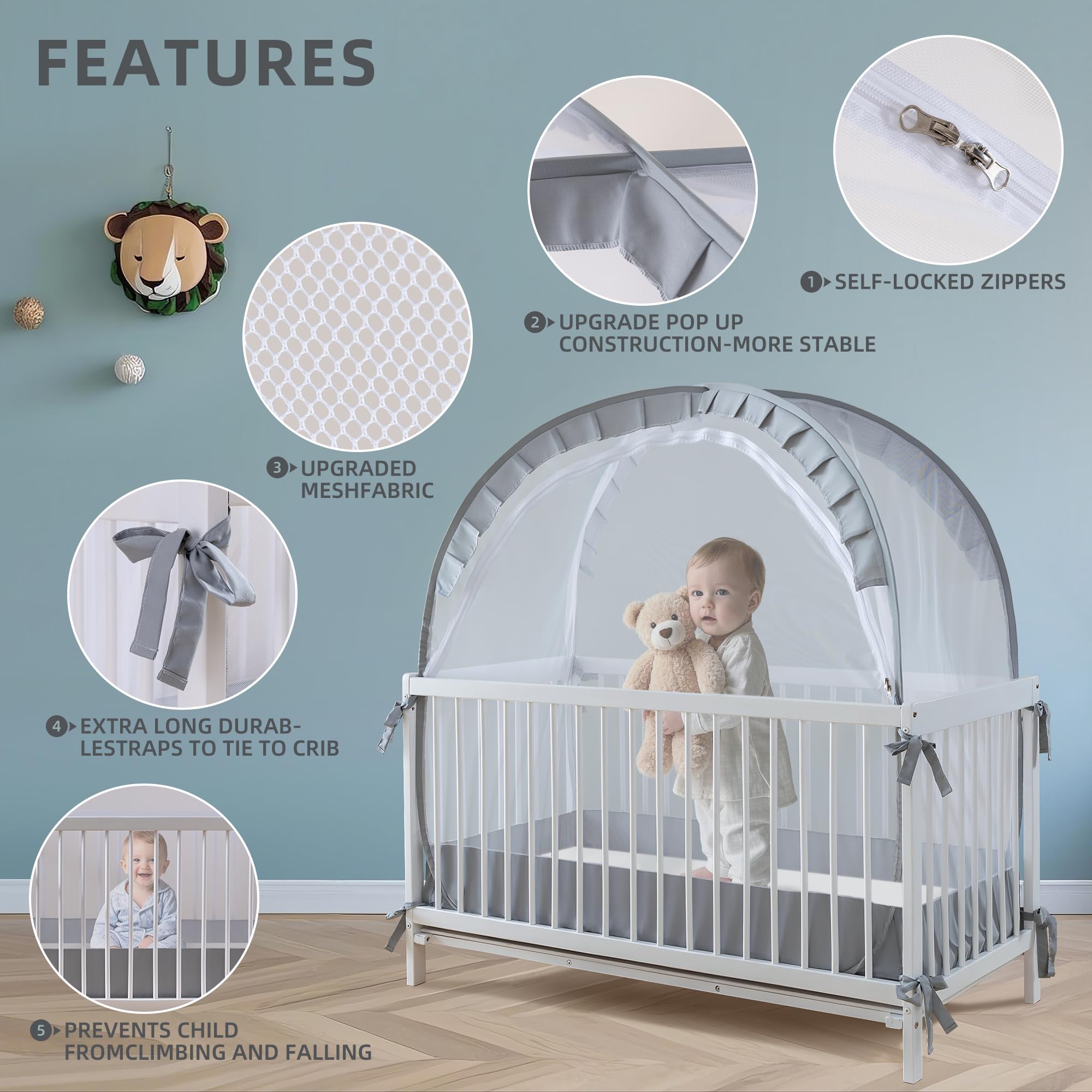 Lazyzzzz crib tent transparent mesh lets you monitor without disturbance