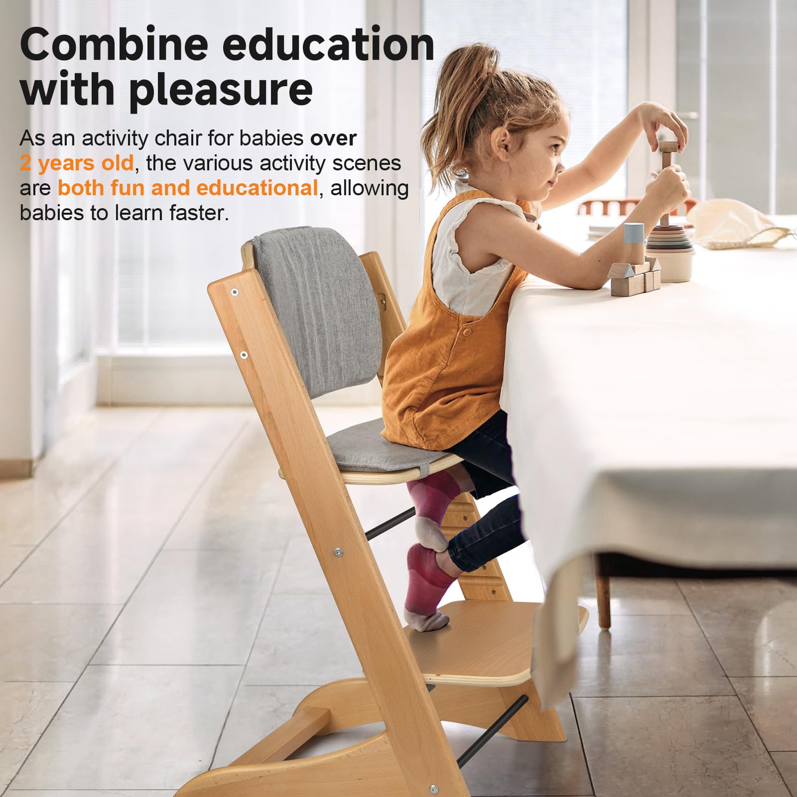 Lcoco&Dream solid wood detail highlights durable birch construction and smooth edges.