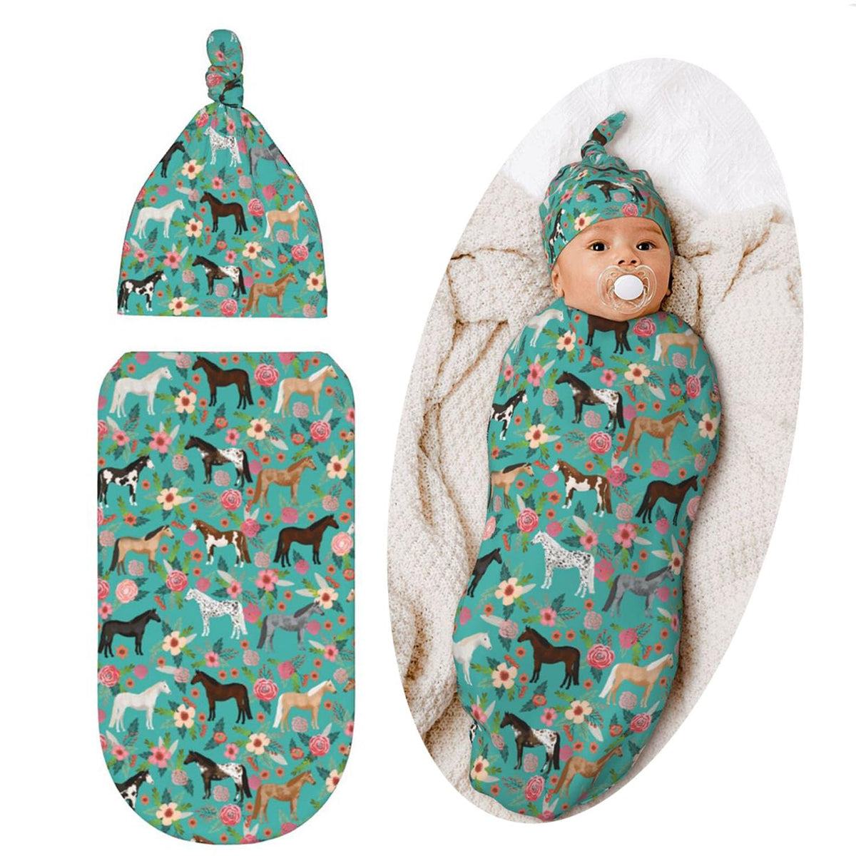 Lcokin horse swaddle blanket in soft polyester promotes newborn comfort.