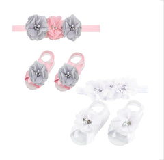 LD DRESS foot flower set closeup shows sparkling rhinestones for photo-ready styling.