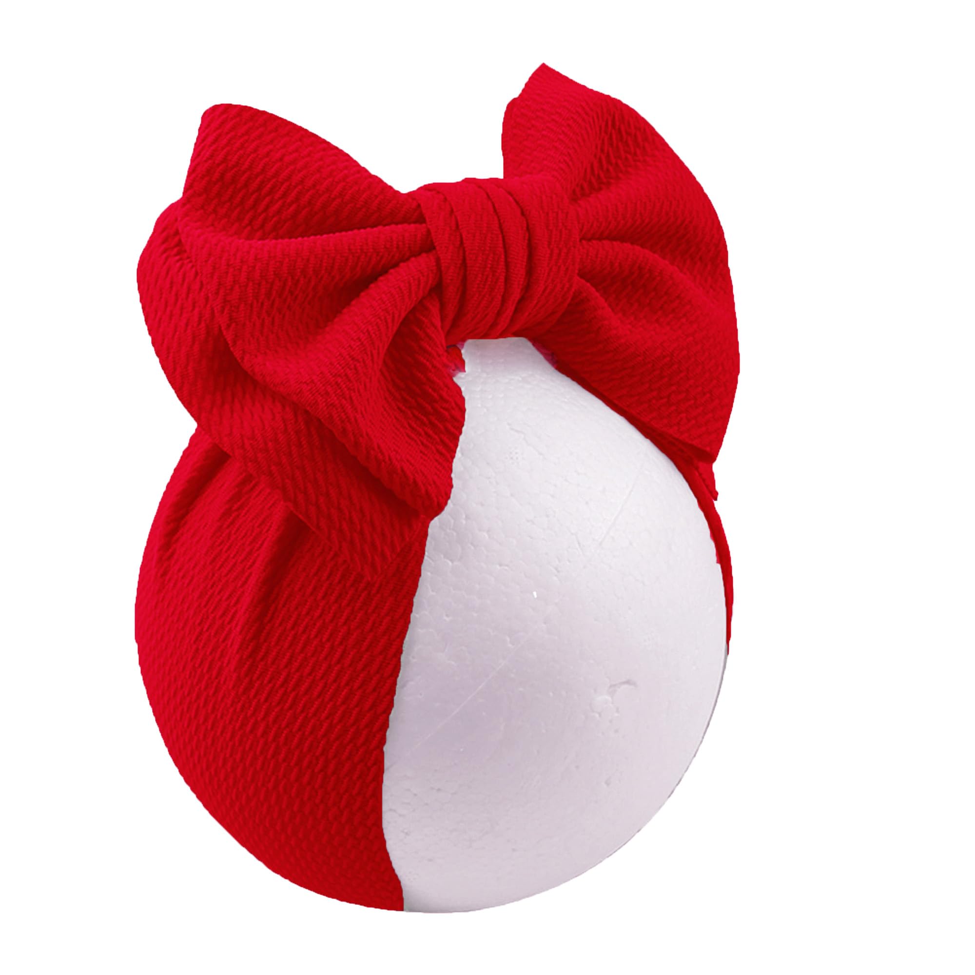 LDDCX red baby bows headband front view, soft fabric for gentle skin.