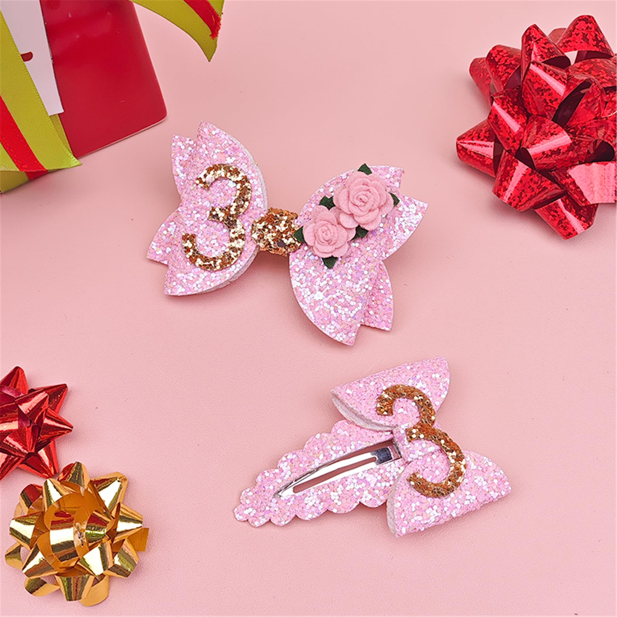 LDDCX glitter bows hair clip worn on head, close-up shows secure, comfortable grip.