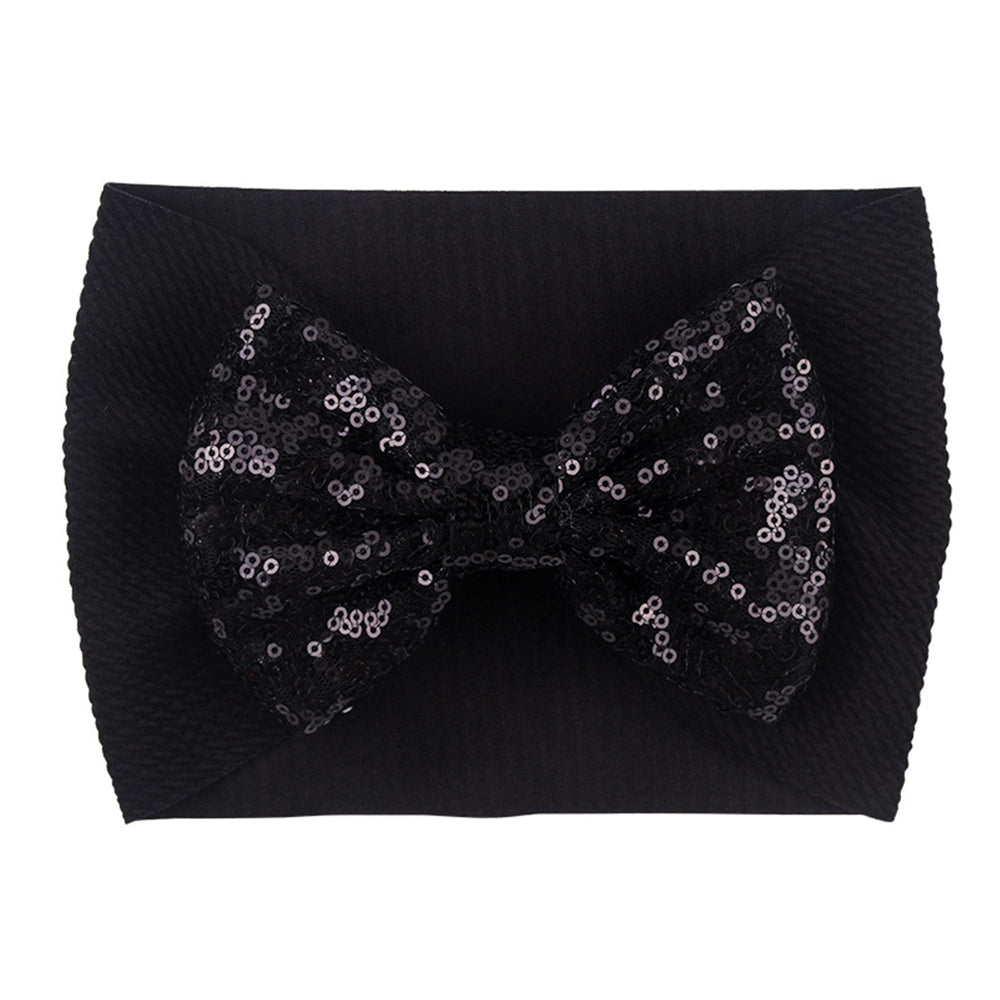 LDDCX glitter bows headband close-up fabric detail, soft nylon ensures gentle skin contact.