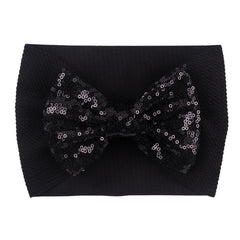 LDDCX glitter bows headband close-up fabric detail, soft nylon ensures gentle skin contact.