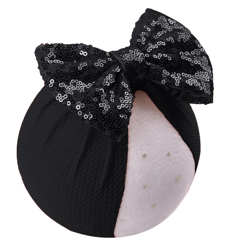 LDDCX glitter bows headband side view, secure elastic for comfy all-day wear.