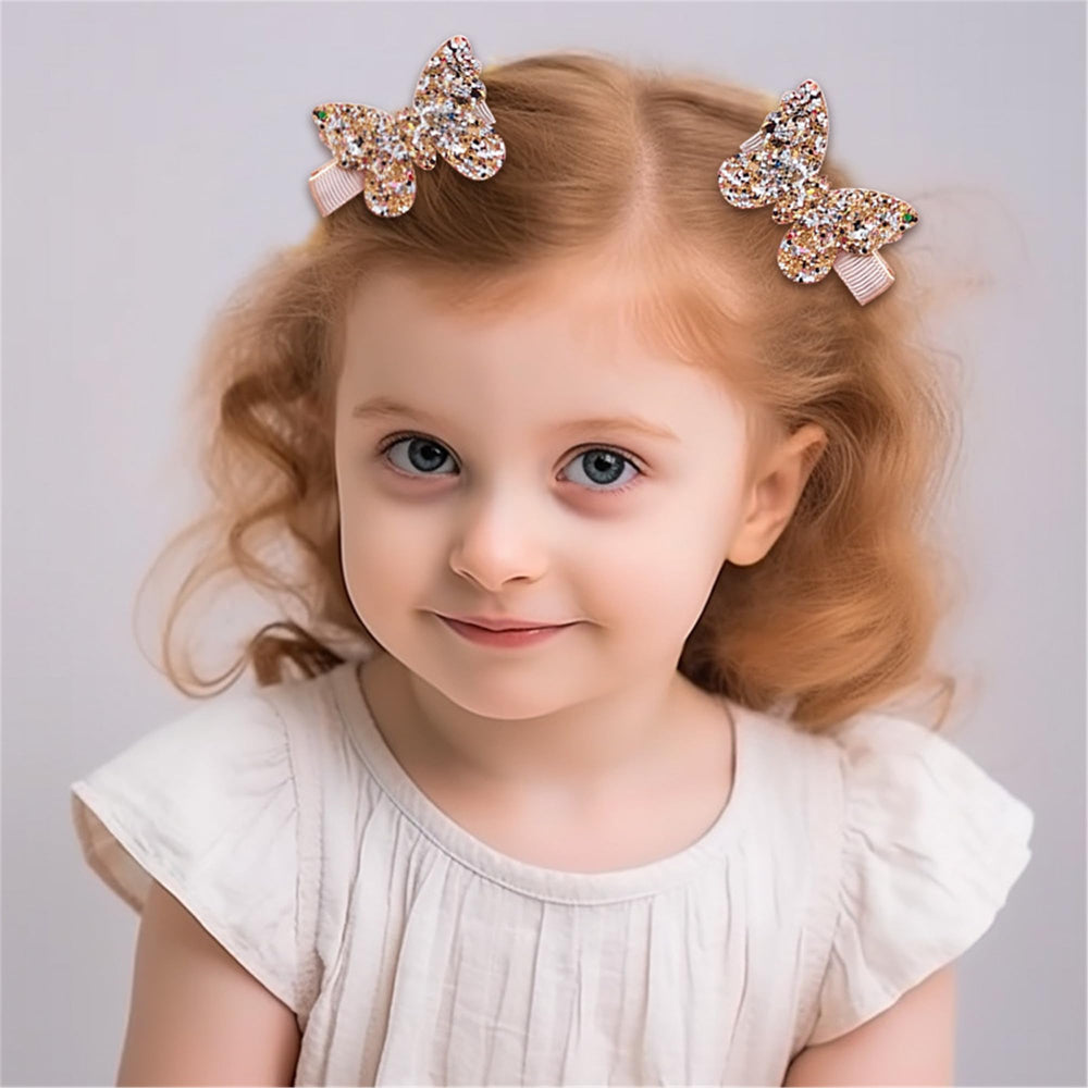 LDDCX Glitter Gold Bows Hair Clip closeup shows polyester sparkle and metal core