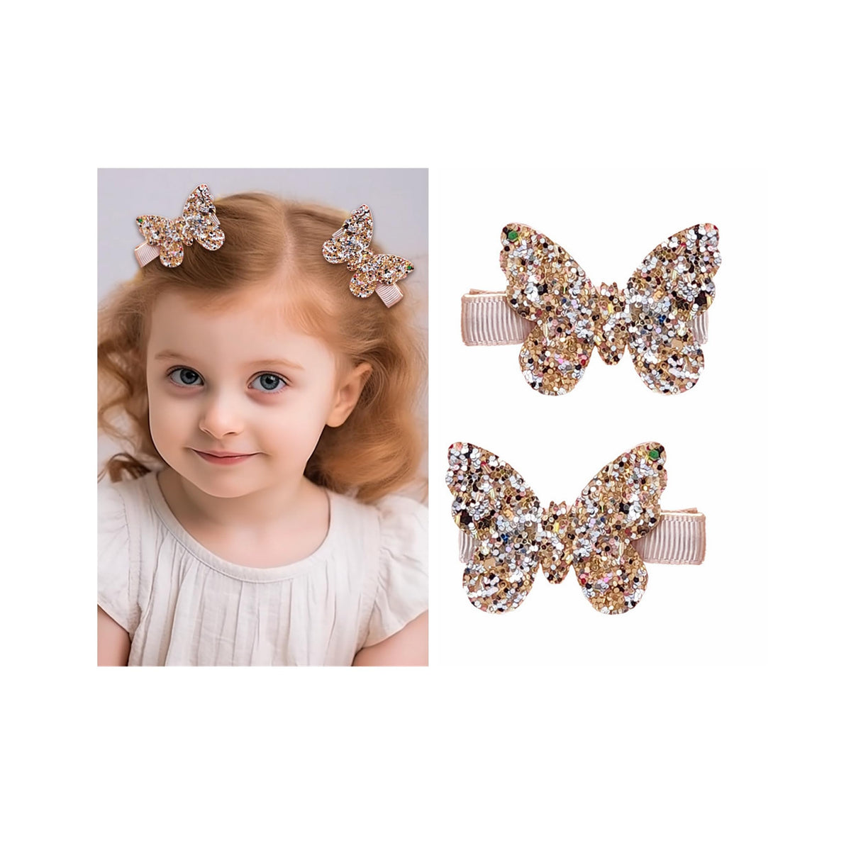 LDDCX Glitter Gold Bows Hair Clip front view for everyday sparkle and photo-ready style