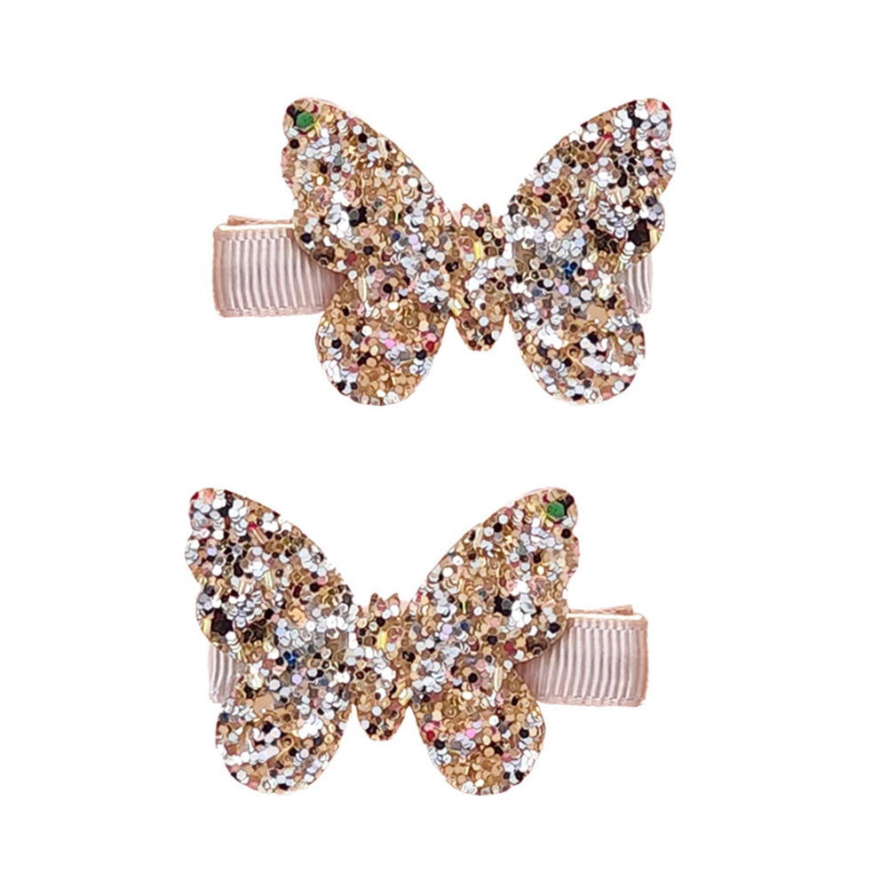 LDDCX Glitter Gold Bows Hair Clip side view provides secure hold for toddlers