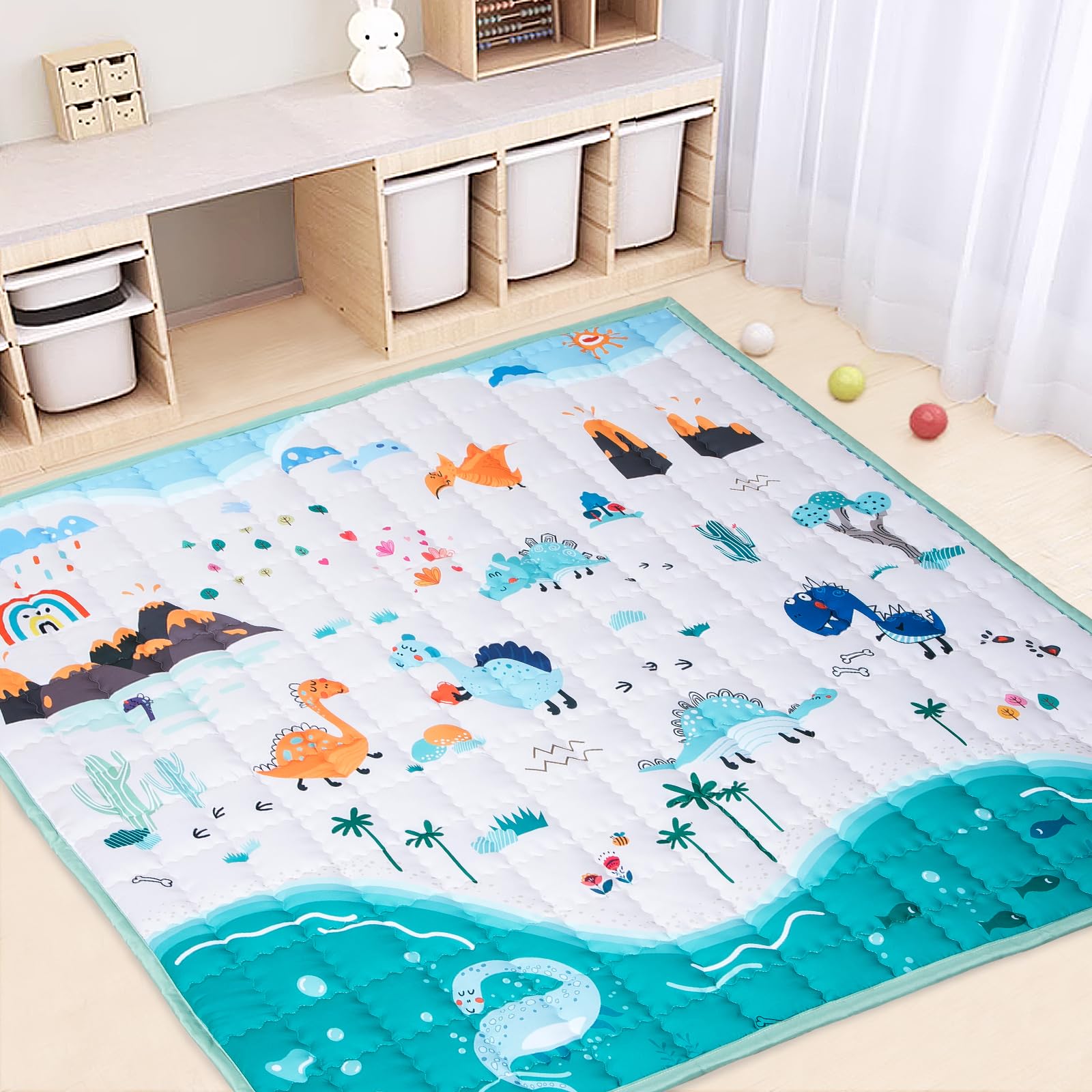 Ldxtechs baby play mat with non-slip base stays in place during tummy time.