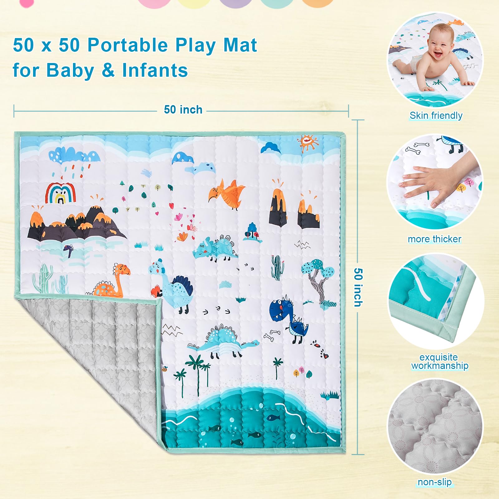 Ldxtechs baby play mat reversible design with two surfaces for varied play.
