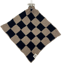 Leaps + Legends Checkered Lovey front view, cuddly 10x10 inch plush for soothing snuggles.