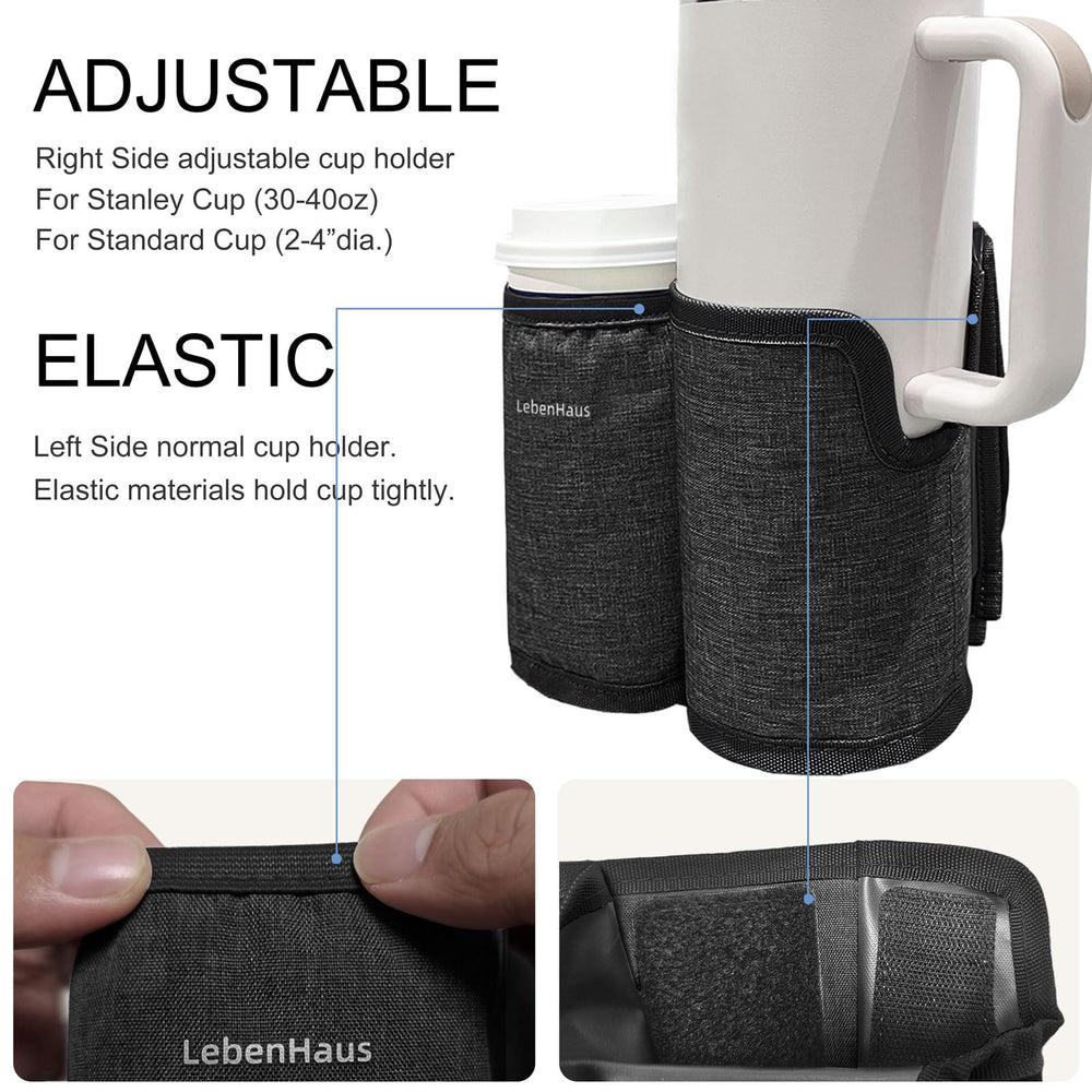 LebenHaus luggage cup holder-hands-free-travel enables hands-free sipping during trips.