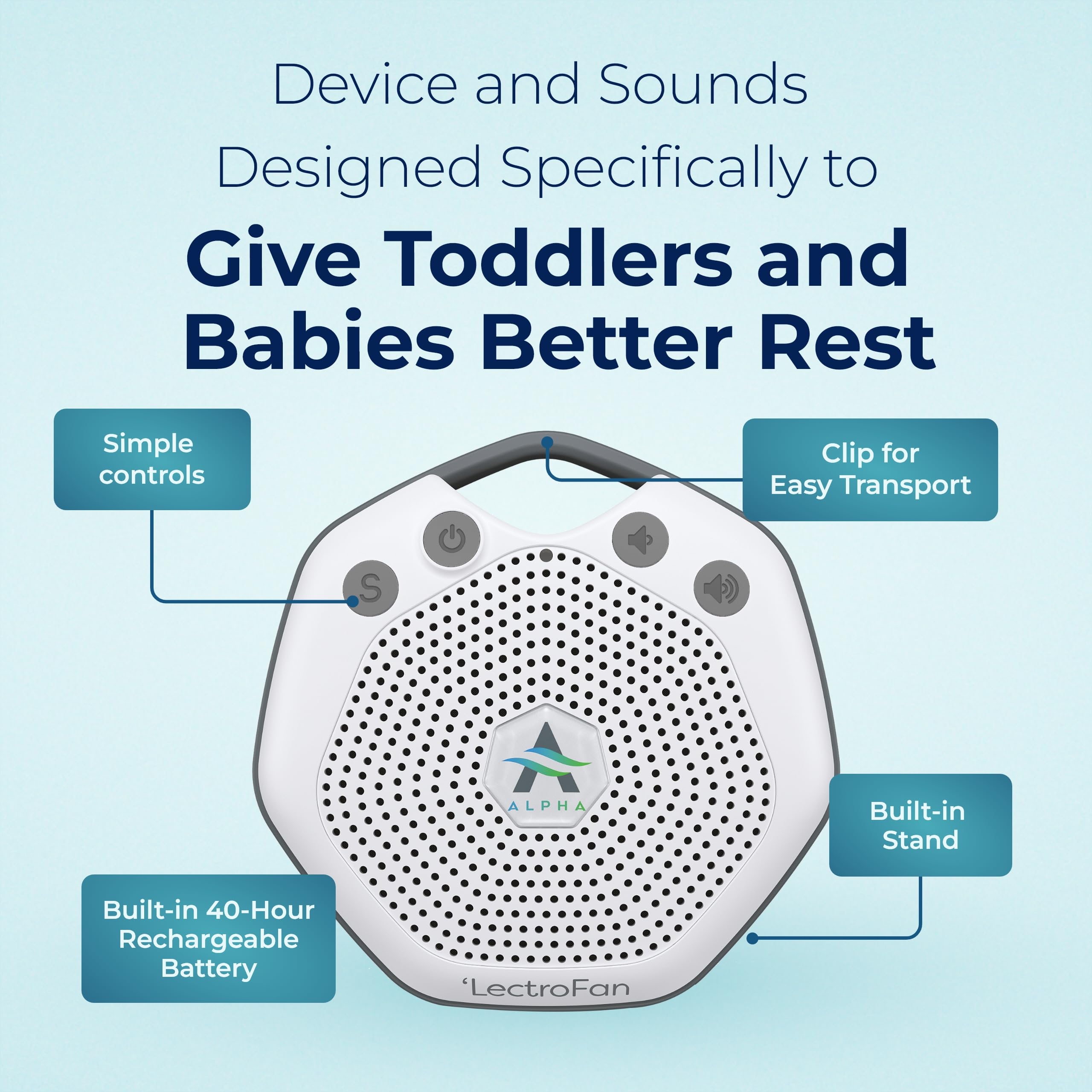 Adaptive Sound Technologies LectroFan Alpha bedroom setup enhances sleep environment.