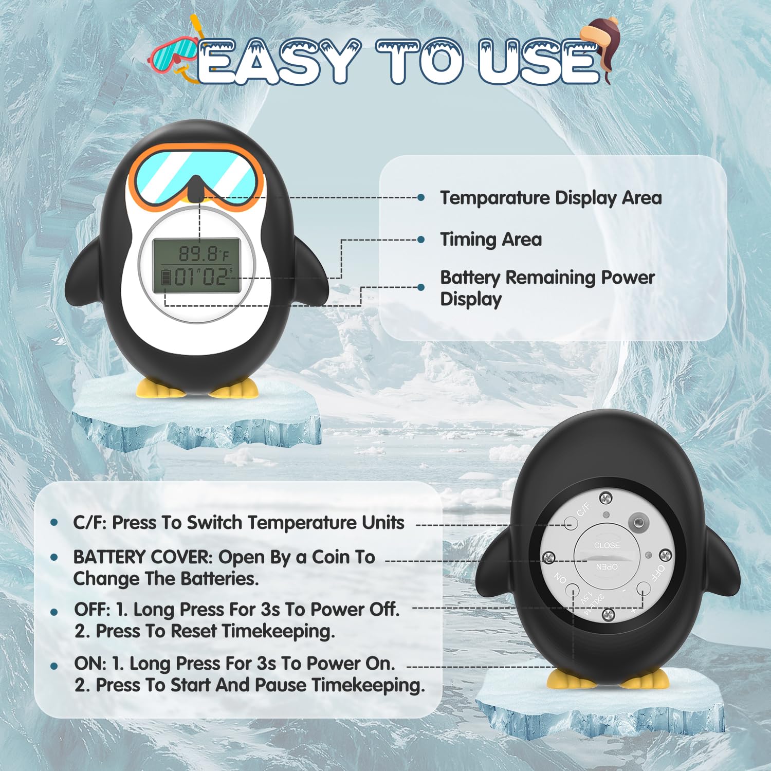 ledfaah penguin-design bath thermometer engages kids during bath time